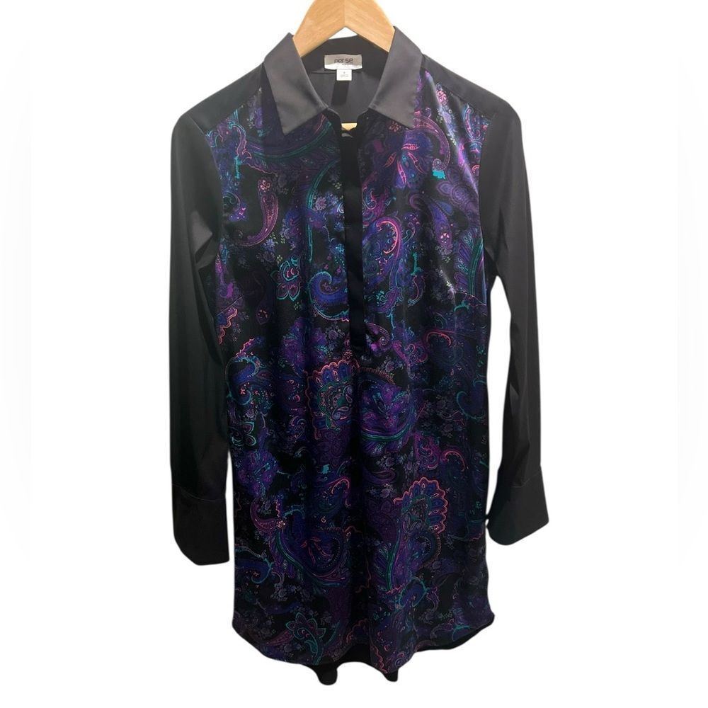 Per Se by Carlisle Paisley Contrast Tunic Blouse Size 8